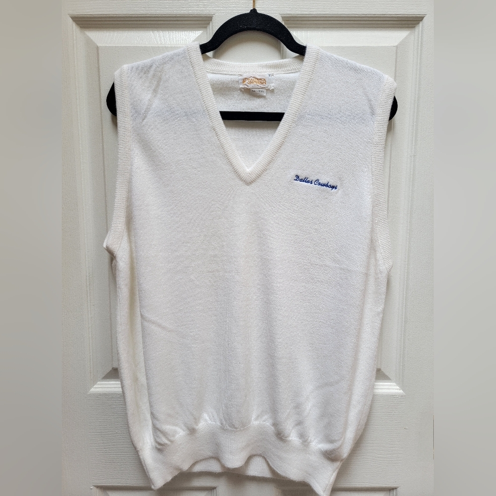 Sahara Vintage St. Andrews Dallas Cowboys White V-Neck Sweater Vest Size Large